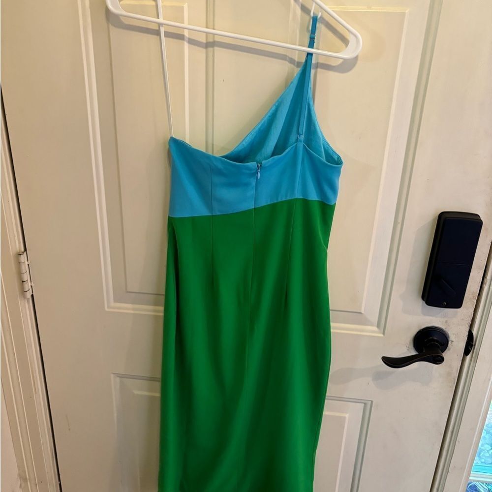 Petal & Pup Blue and Green One Shoulder Dress - Picture 7 of 7